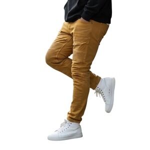 Noiz Joggers Textured Ribbed Moto Urban Streetwear Denim Brown 38x32